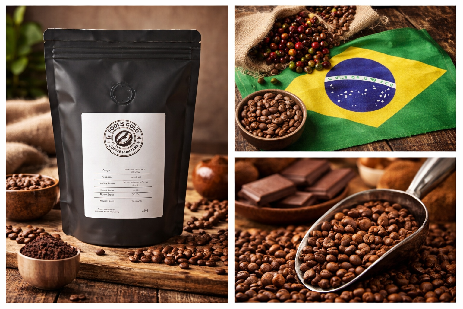 Brazil Medium Roast Coffee – Chocolate & Nutty Notes | Fools Gold Coffee